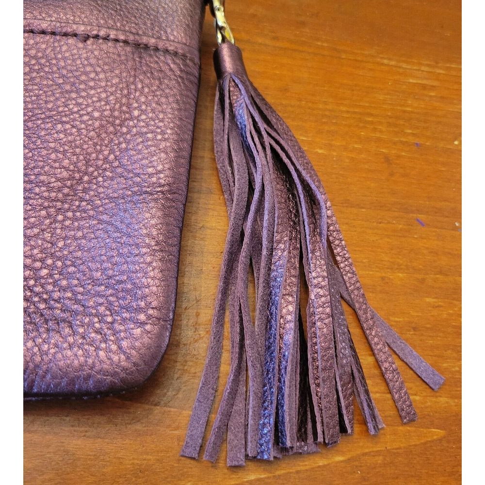 Aimee Kestenberg Genuine Leather Zip Clutch Purse Burgundy Metallic Gold Accents - Picture 7 of 15